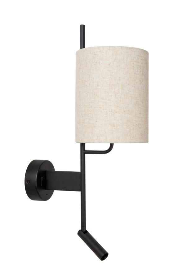 Lucide MAGIC - Wandlamp - 1xE27 - Met USB oplaadpunt - Zwart - uitgezet